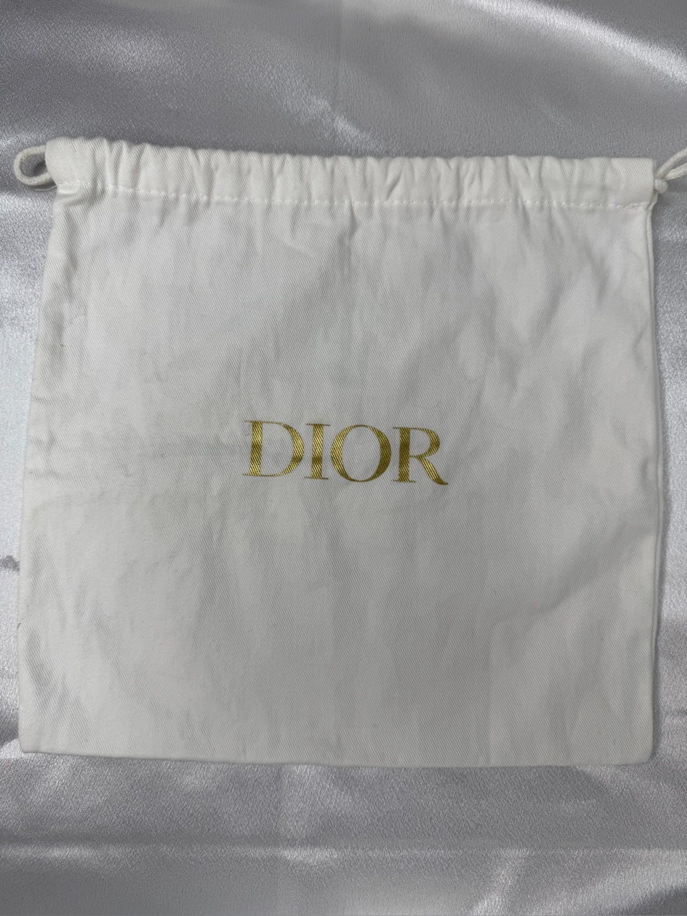 Dior White Drawstring Pouch / Dust Bag with Gold Logo